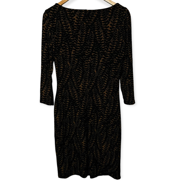 Lauren Ralph Lauren Women's Black & Brown Print Cowl Neck Ruched Side Dress Sz 8 - Picture 3 of 11